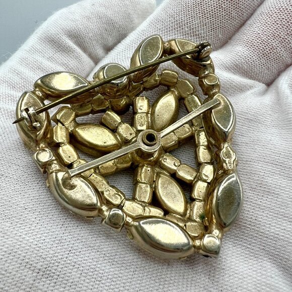 Large Vintage 1950s Heart Shaped Rhinestones Brooch Pin Layered - Picture 12 of 12